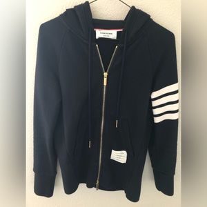Thom Browne hoodie jacket in navy blue.